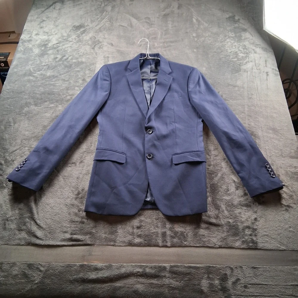Two Button Blazer Mens Navy Blue Solid Professional Jacket